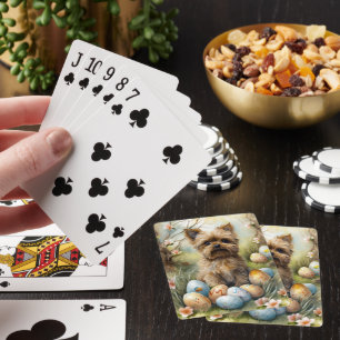 Yorkipoo Hund mit Ostereiern Urlaub Spielkarten
