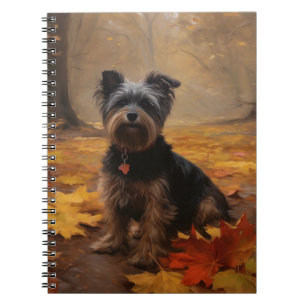 Yorkipoo im Herbst inspiriert durch fallende Blätt Notizblock
