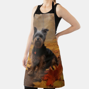 Yorkipoo im Herbst inspiriert durch fallende Blätt Schürze