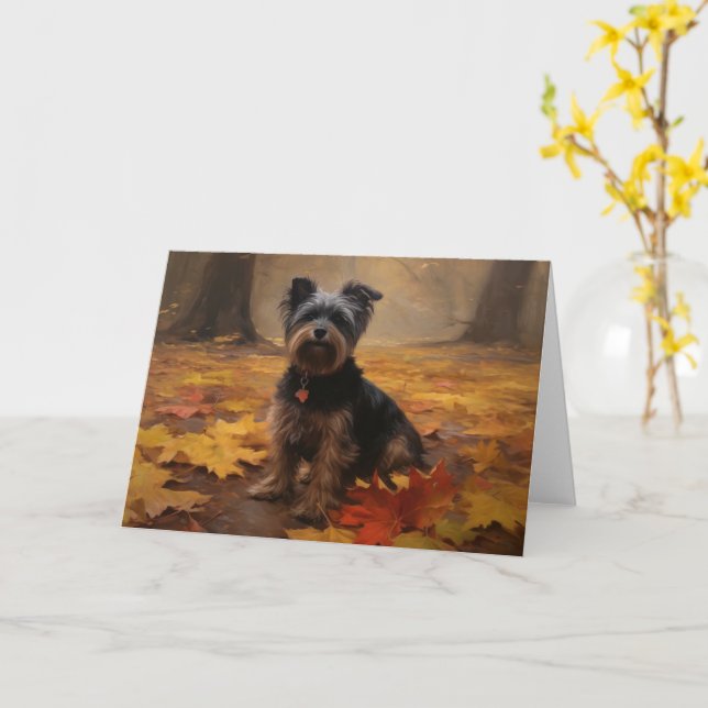 Yorkipoo im Herbstfall Inspiriert Karte (Gelbe Blume)