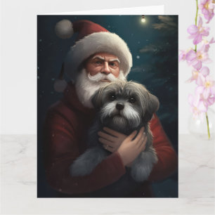 Yorkipoo mit dem Weihnachtsmann Festives Weihnacht Karte