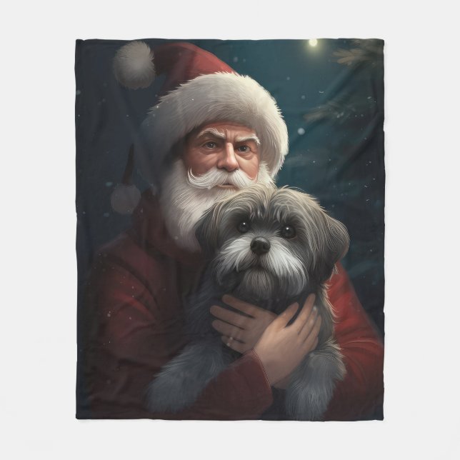 Yorkipoo mit Weihnachtsfeiern Fleecedecke (Vorderseite)