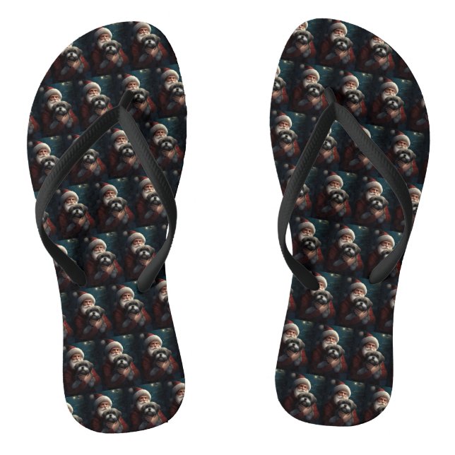 Yorkipoo mit Weihnachtsfeiern Flip Flops (Fußbett)