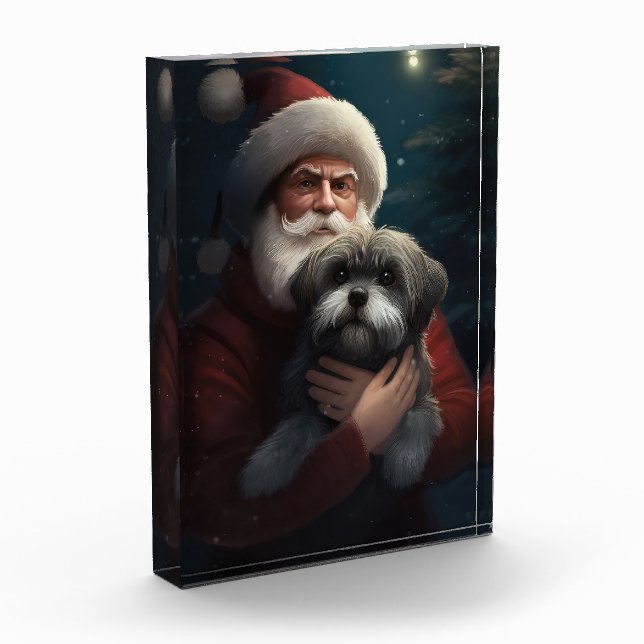 Yorkipoo mit Weihnachtsfeiern Fotoblock (Links)