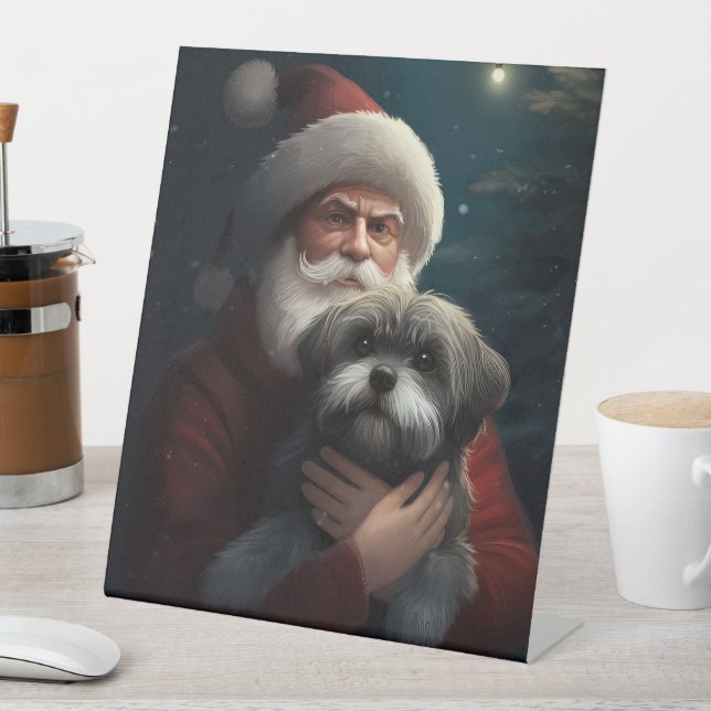 Yorkipoo mit Weihnachtsfeiern Sockelschild (In Situ)