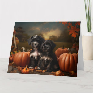 Yorkipoo Puppy Autumn Delight Pumpkin Karte