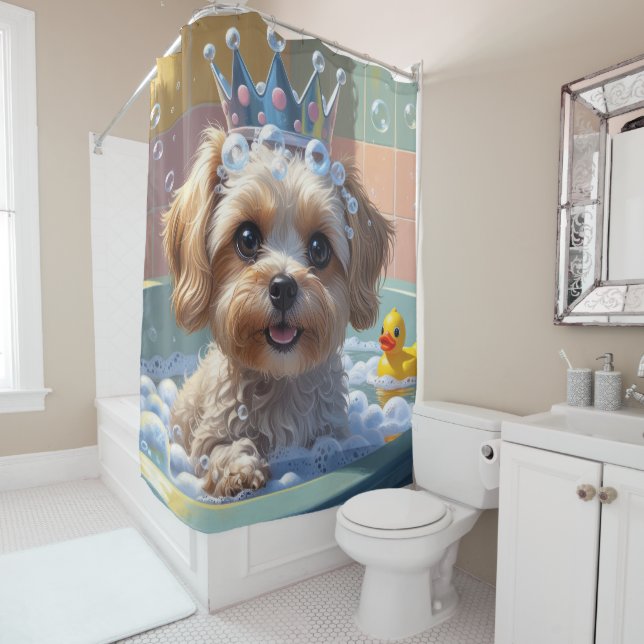 Yorkipoo Sloppy Sleepy Niedlich Funny Duschvorhang (Beispiel)