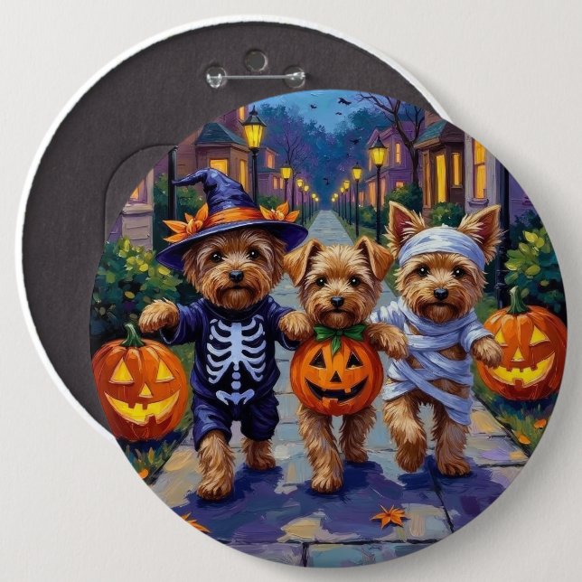 Yorkipoo Trick-or-Treating in Halloween-Kostümen Button (Vorne & Hinten)