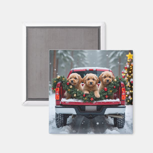 Yorkipoo Weihnachts-Rotlastwagen-Feiertagsgeschenk Magnet