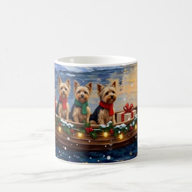 Yorkipoo-Weihnachtsboot-Feiertag Kaffeetasse (Mittel)