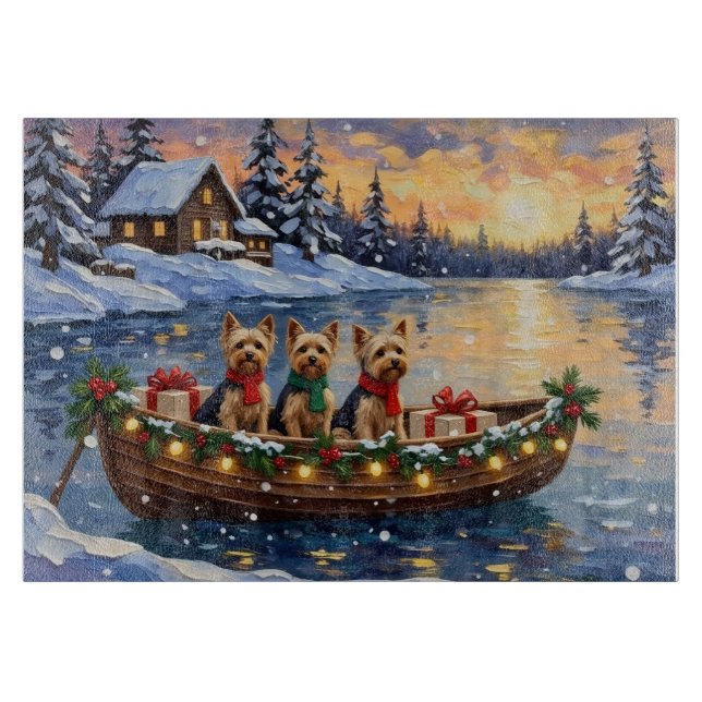 Yorkipoo-Weihnachtsboot-Feiertag Schneidebrett (Vorderseite)