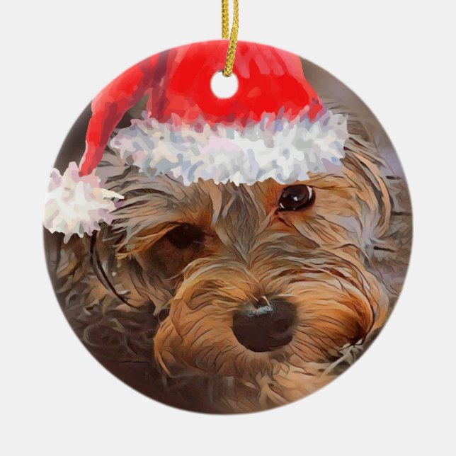 Yorkipoo Weihnachtsverzierung Keramik Ornament (Vorne)