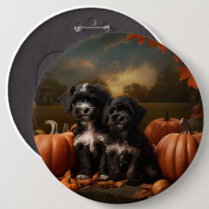 Yorkipoo Welpe Herbstfreude Kürbis Button