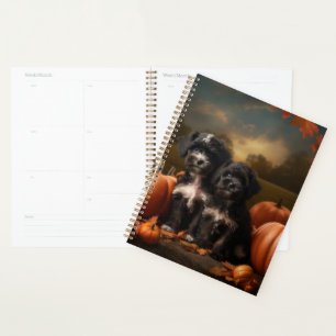Yorkipoo-Welpe Herbstfreude Kürbis Planer