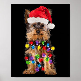 Yorkshire Christmas Yorkie Dog Weihnachtsmannmütze Poster