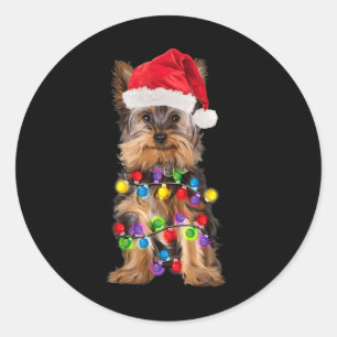 Yorkshire Christmas Yorkie Dog Weihnachtsmannmütze Runder Aufkleber