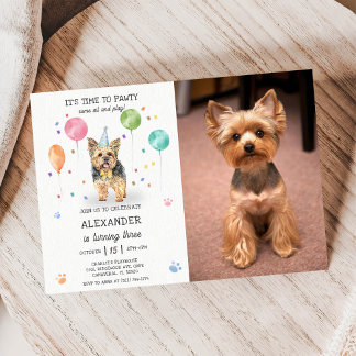 Yorkshire Lasse Dog Pawty Puppy Birthday Pink Foto Einladung