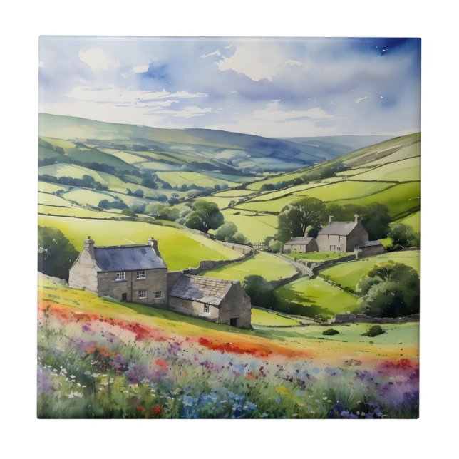 "Yorkshire Meadowsong" Landscape Yorkshire Dales Fliese (Vorderseite)