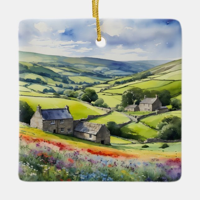 "Yorkshire Meadowsong" Landscape Yorkshire Dales Keramikornament (Vorderseite)