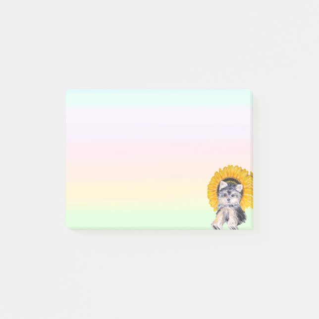 Yorkshire Puppy Dog & Sunflower in Pastellfarben Post-it Klebezettel (Vorderseite)