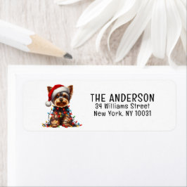 Yorkshire Terrier auf Santa Hut und Weihnachtslich