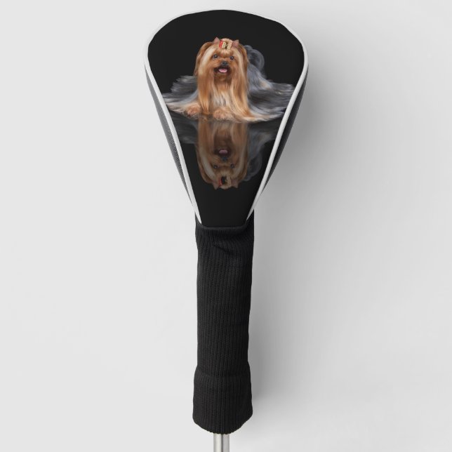 Yorkshire Terrier auf Schwarzem Golf Headcover (Vorderseite)