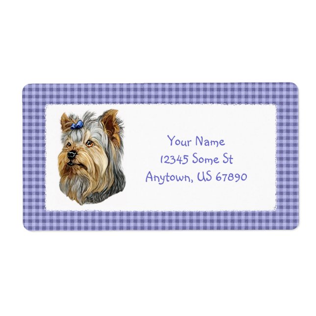 Yorkshire Terrier Bust Blue Bow Labels (Vorne)