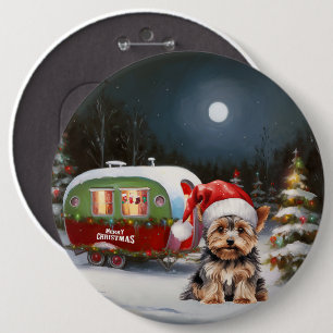 Yorkshire Terrier Caravan Christmas Adventure Button