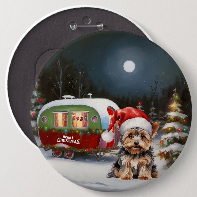 Yorkshire Terrier Caravan Christmas Adventure Button (Vorne & Hinten)