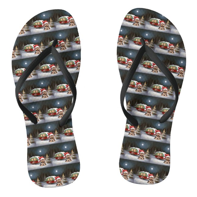 Yorkshire Terrier Caravan Christmas Adventure Flip Flops (Fußbett)