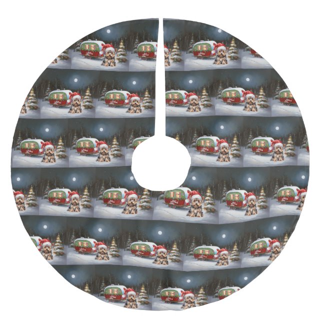 Yorkshire Terrier Caravan Christmas Adventure Polyester Weihnachtsbaumdecke (Vorderseite)