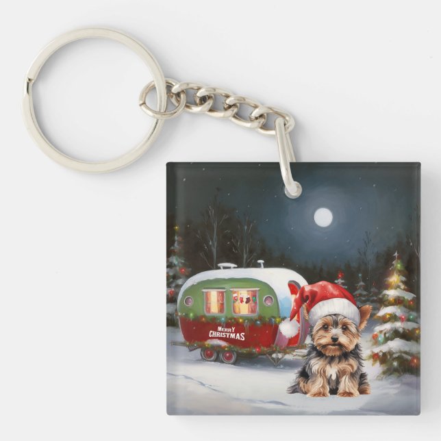 Yorkshire Terrier Caravan Christmas Adventure Schlüsselanhänger (Vorderseite)