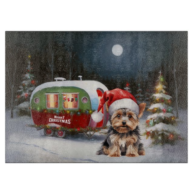 Yorkshire Terrier Caravan Christmas Adventure Schneidebrett (Vorderseite)