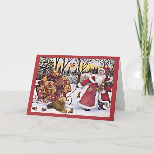 Yorkshire Terrier Carte de Noël Père Noël Ours En  (Devant)