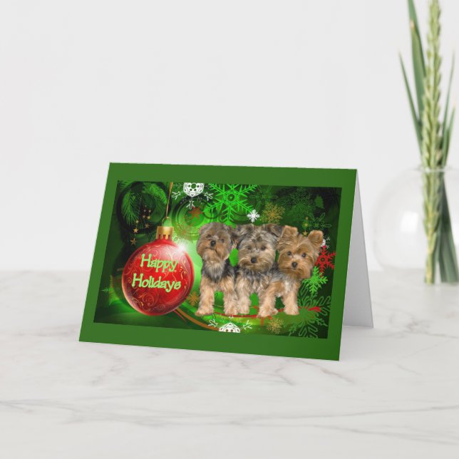Yorkshire Terrier Carte de Noël Red Ball (Devant)
