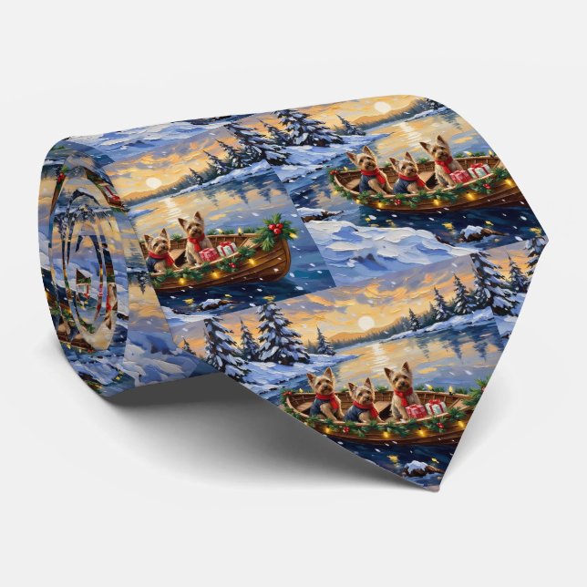 Yorkshire Terrier Christmas Boat Holiday Krawatte (Gerollt)