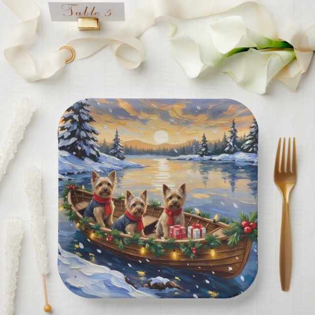Yorkshire Terrier Christmas Boat Holiday Pappteller (Hochzeit)