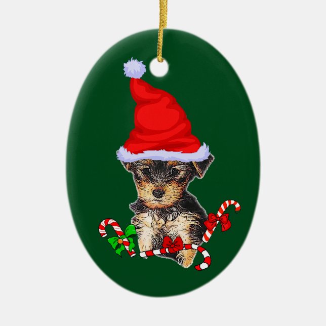 Yorkshire Terrier Christmas Keramik Ornament (Vorne)