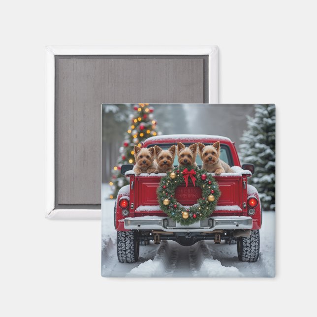 Yorkshire Terrier Christmas Red Truck Holiday Gift Magnet (Vorderseite/Rückseite)