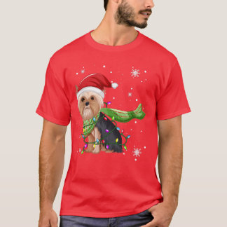 Yorkshire Terrier Christmas Tree Lights Funny Xmas T-Shirt