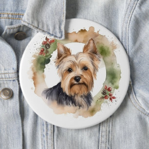 Yorkshire Terrier Christmas Wreath Festivals Button