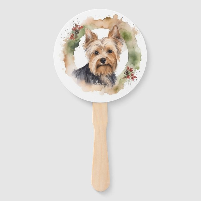 Yorkshire Terrier Christmas Wreath Festivals Fächer (Vorderseite)