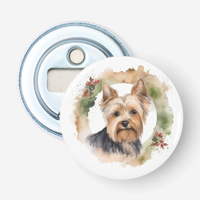 Yorkshire Terrier Christmas Wreath Festivals Flaschenöffner (Vorderseite)