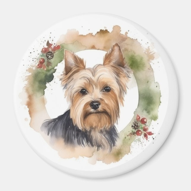 Yorkshire Terrier Christmas Wreath Festivals Magnet (Vorne)