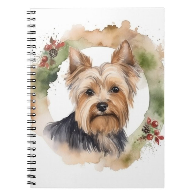 Yorkshire Terrier Christmas Wreath Festivals Notizblock (Vorderseite)