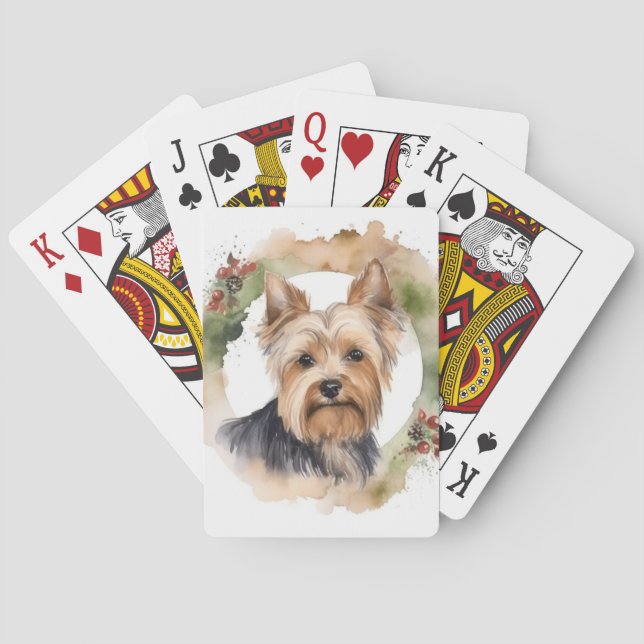 Yorkshire Terrier Christmas Wreath Festivals Spielkarten (Rückseite)