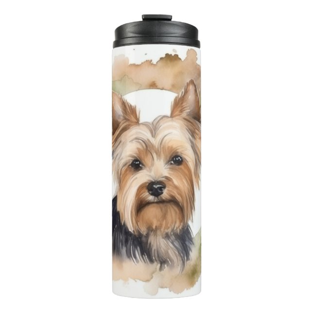 Yorkshire Terrier Christmas Wreath Festivals Thermosbecher (Vorderseite)
