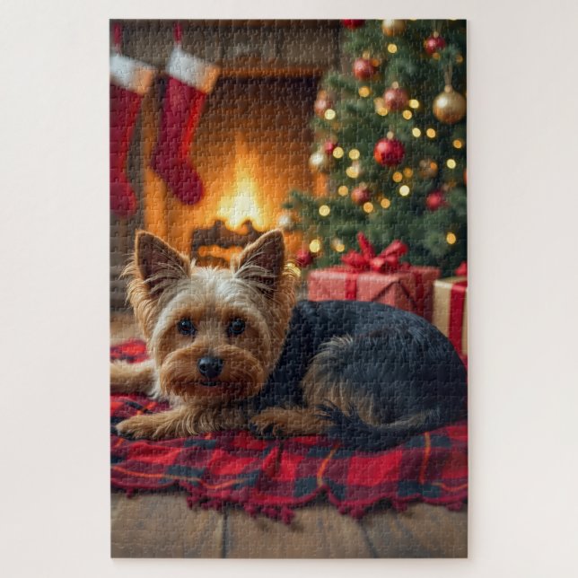 Yorkshire Terrier Cozy Christmas Evening Painting (Vertikal)