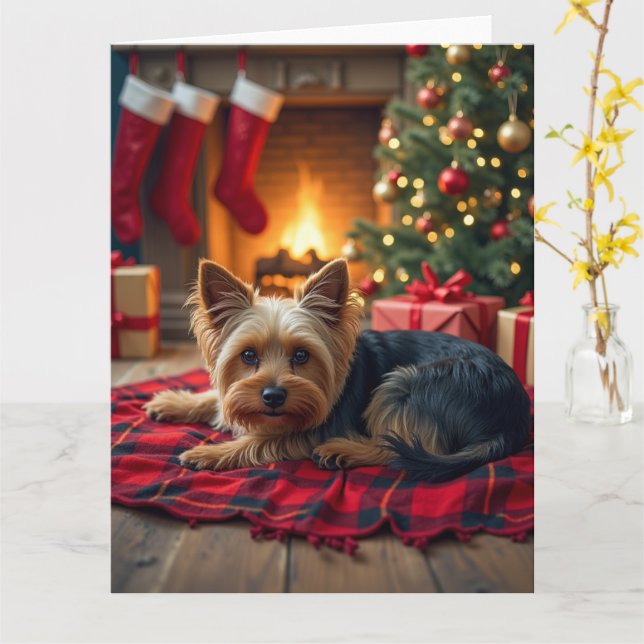Yorkshire Terrier Cozy Christmas Evening Painting Karte (Gelbe Blume)