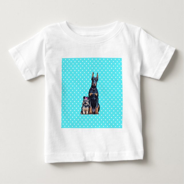 Yorkshire Terrier Doberman Blue Polka Dots Baby T-shirt (Vorderseite)